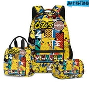 Pokemon Anime Backpacks Sets, Cartoon Animal Laptop Backpack Daypack 3D Printed Schoolbag 3 Piece for Kid Toddler Girls Boys Teens School Bookbag Combo Set with Lunch Box and Pencil Case