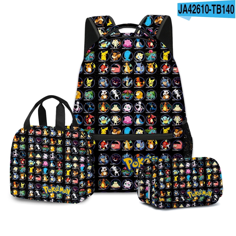 Pokemon Anime Backpacks Sets, Cartoon Animal Laptop Backpack Daypack 3D
