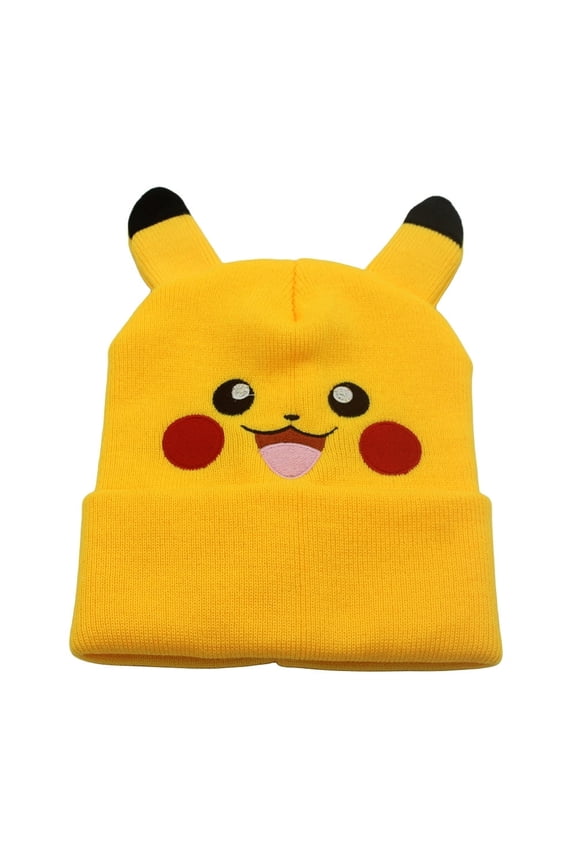 Pokemon Anime Catoon Knitting Hat - Fleece-Lined Acrylic Beanie, Cute Kawaii Embroidery Trapper Cap for Women Men Unisex