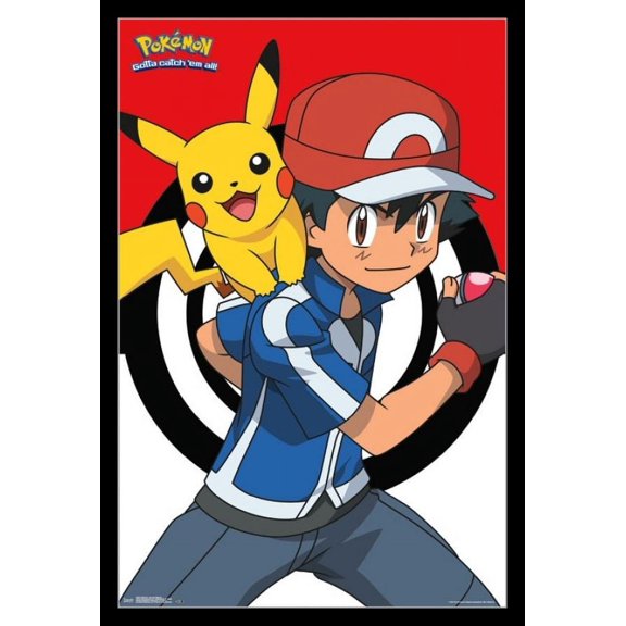 Pokemon - Ash and Pikachu Laminated & Framed Poster Print (22 x 34)