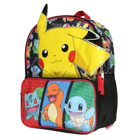 Pokemon Backpack 3D Pikachu Bulbasaur Squirtle Charmander 14" Kids School Travel Backpack