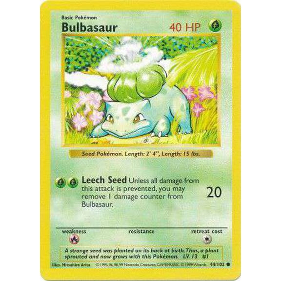 Pokemon Base Set Common Bulbasaur #44 (Shadowless)