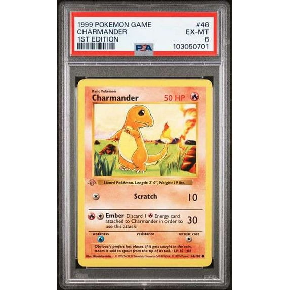 Pokemon Base Set Charmander (PSA 6 - First Edition - Grey Stamp)