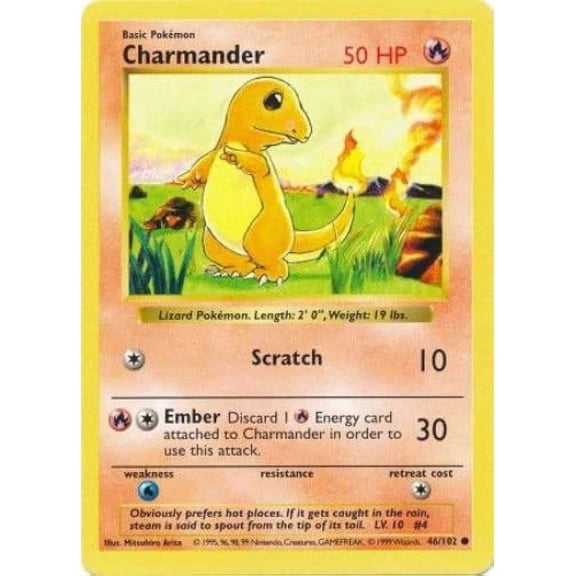 Pokemon Base Set Common Charmander #46 (Shadowless)