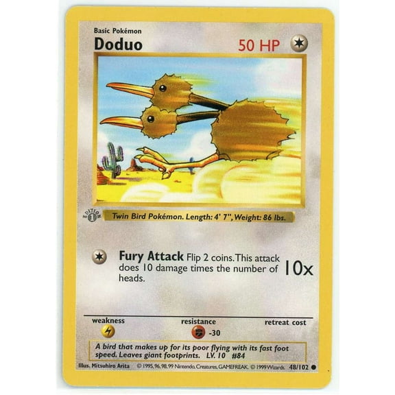 Pokemon Base Set Common Doduo #48 (1st Edition, Grey Stamp)