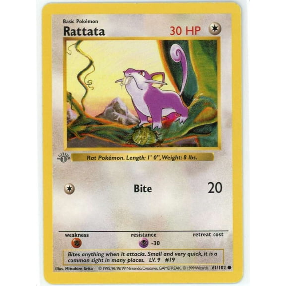 Pokemon Base Set Common Rattata #61 (1st Edition, Grey Stamp)