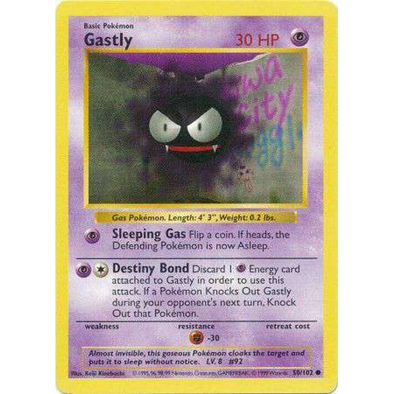 Pokemon Base Set Common Gastly #50 (Shadowless)