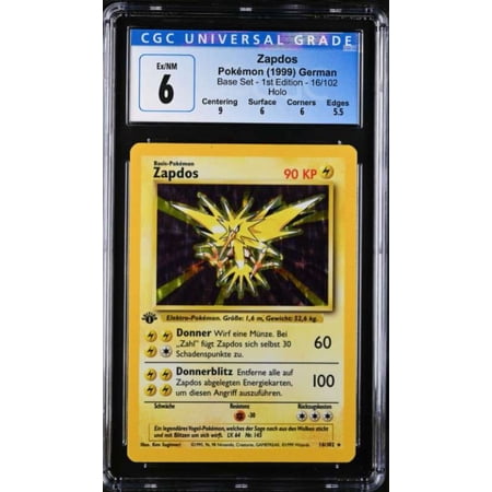 Pokemon Base Set Holo Rare Rare Holo Zapdos 1st Edition (German) #16 (CGC - Ex/NM 6 (4091084055))