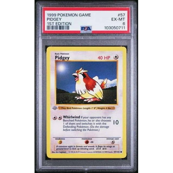 Pokemon Base Set Pidgey (PSA 6 - First Edition - Grey Stamp)