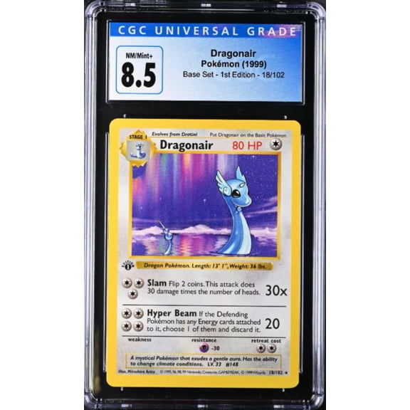 Pokemon Base Set Rare Dragonair 1st Edition #18 (CGC - Near Mint/Mint+ 8.5 (4051391009))