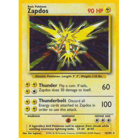 Pokemon Base Set Rare Holo Zapdos #16