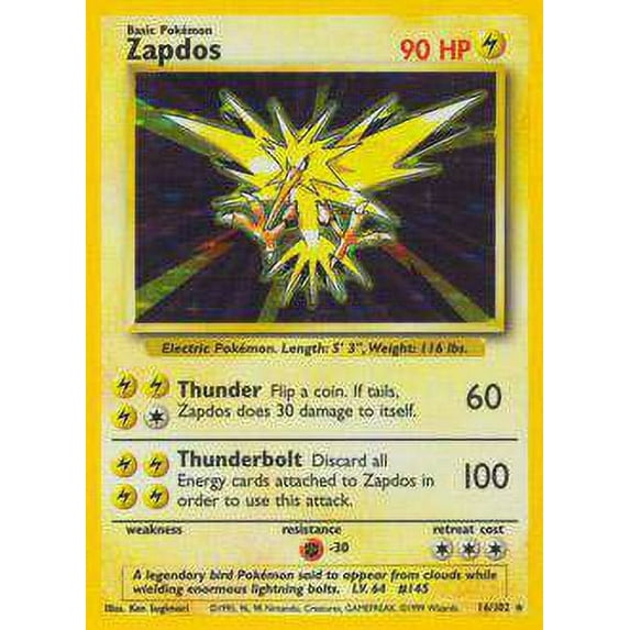 Pokemon Base Set Rare Holo Zapdos #16
