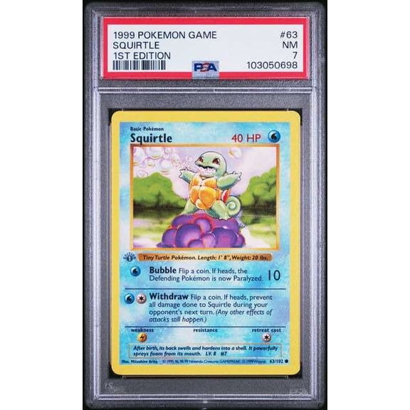 Pokemon Base Set Squirtle (PSA 7 - First Edition - Grey Stamp)