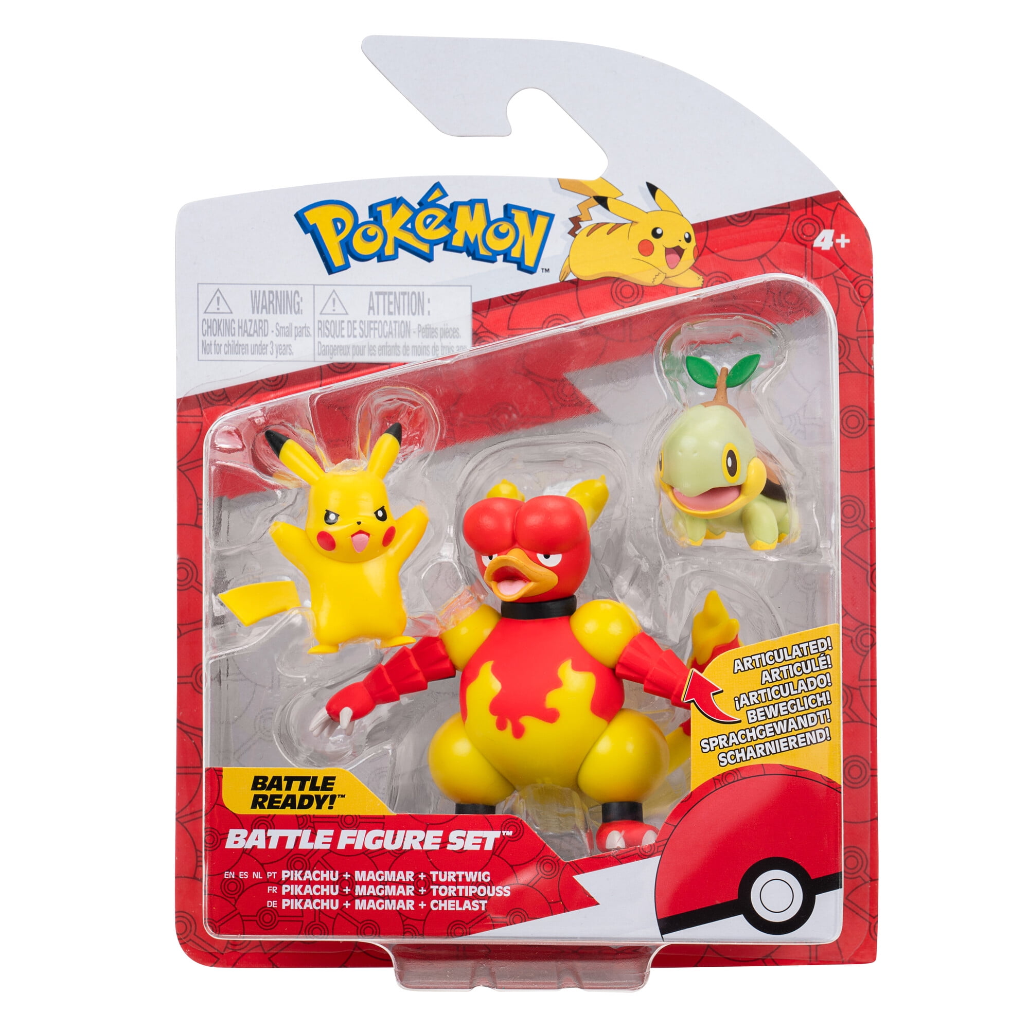 Pokemon Battle Figure 3 Pack - 2 inch Turtwig, Pikachu and 3 inch Magmar