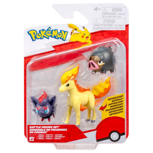 Pokemon Battle Figure 3 Pack - Features 2-Inch Lechonk and Zorua and 3-Inch Ponyta Battle Figures
