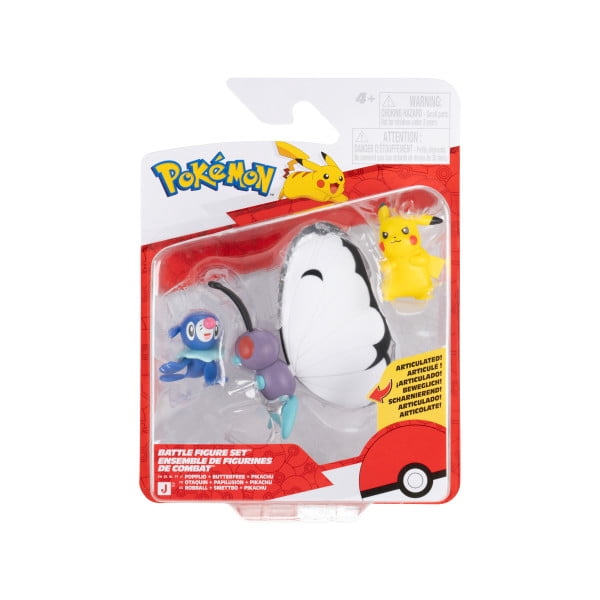 Pokemon Battle Figure 3 Pack - Features 2-Inch Popplio and Pikachu and 3-Inch Butterfree Battle Figures