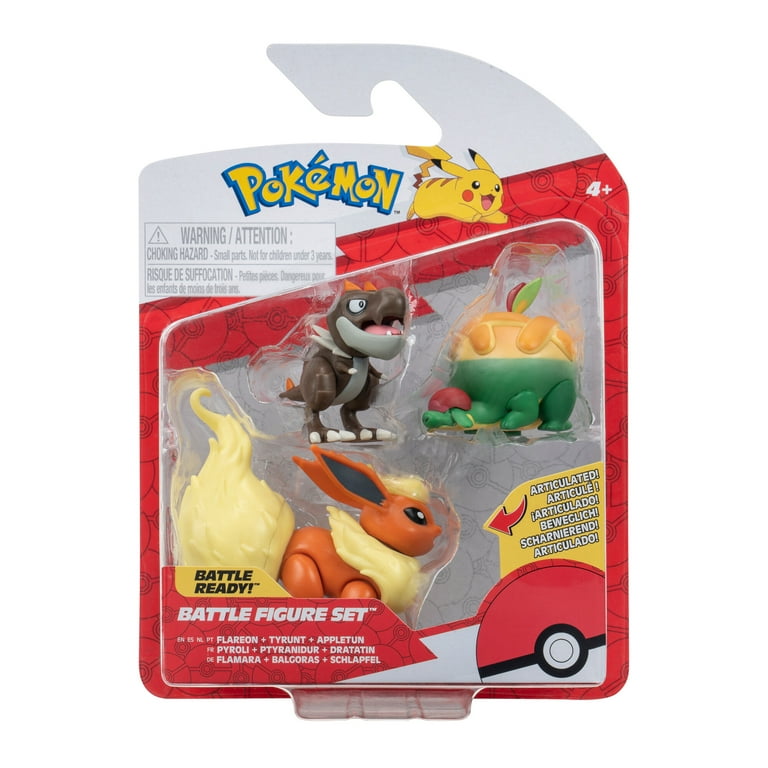 Pokemon Battle Figure 3 Pack Features 2 inch Appletun and Tyrunt and 3 inch Flareon