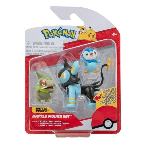 Pokemon Battle Figure 3 Pack - Features 2 inch Axew and Piplup and 3 inch Luxio