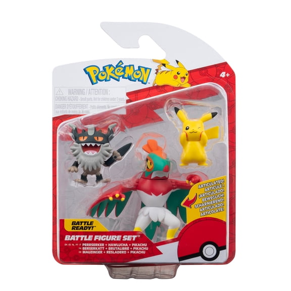 Pokemon Battle Figure 3 Pack - Features 2 inch Pikachu and Perrserker and 3 inch Hawlucha