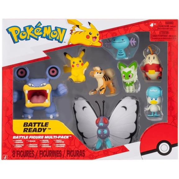 Pokemon Battle Figure Loudred, Growlithe, Pikachu, Sprigatito, Wooper, Fuecoco, Quaxly & Butterfree Mini Figure 8-Pack
