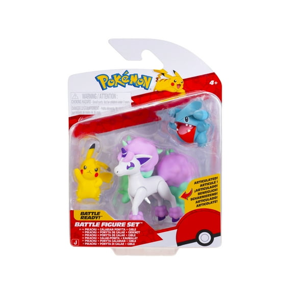 Pokemon Battle Figure Set - Collectible Gible, Pikachu & Galarian Ponyta Figures