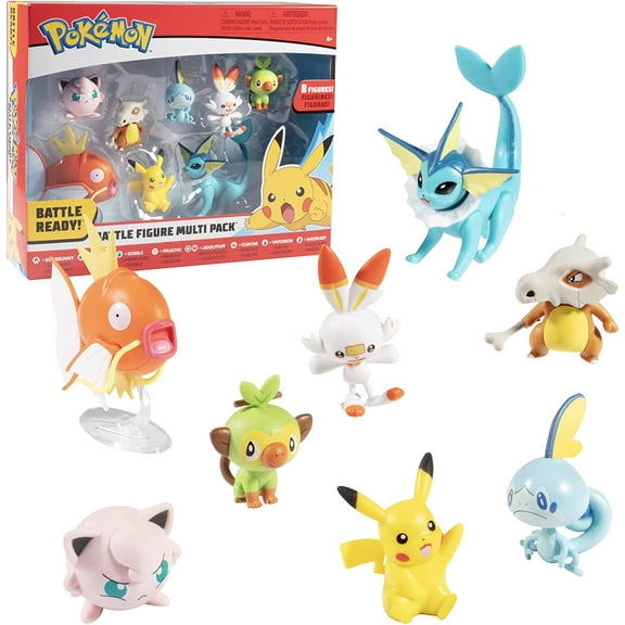 Pokemon Battle Ready! 8-Piece Collectible Battle Figure Set with Pikachu, Scorbunny, Grookey, Sobble & More
