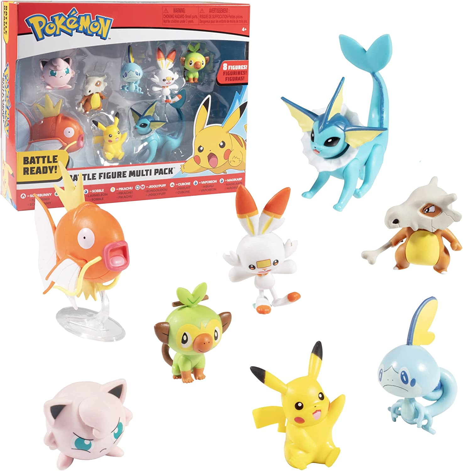 Pokemon Battle Ready! Battle Figure Set, 8 Pieces - with 2 & 3 inch Figures  Pikachu, Scorebunny, Grookey, Sobble, Jigglypuff, Cubone, Vaporean &