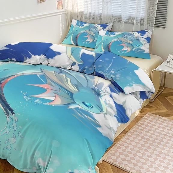 Pokemon Bedding Set Anime Three-piece for Boys Girls Teens Full