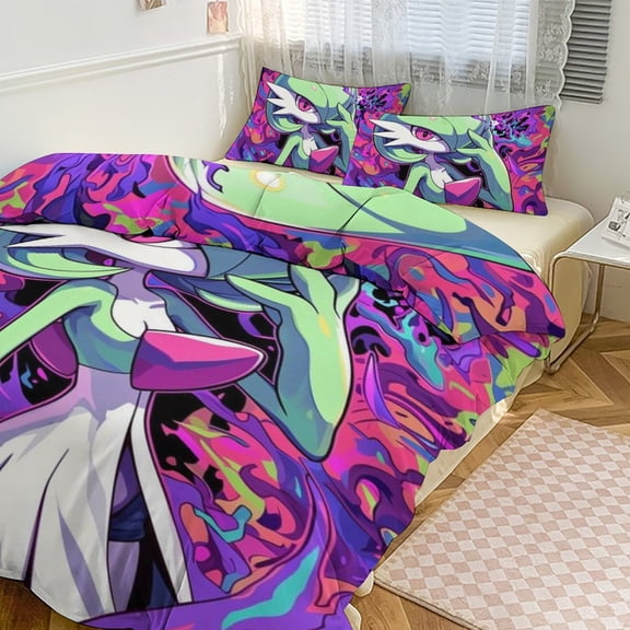 Pokemon Bedding Set Anime Three-piece for Boys Girls Teens King