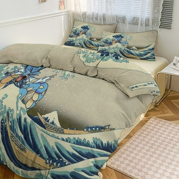 Pokemon Bedding Set Anime Three-piece for Boys Girls Teens King