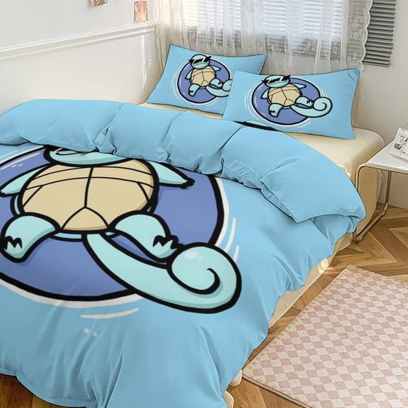 Pokemon Bedding Set Anime Three-piece for Boys Girls Teens King