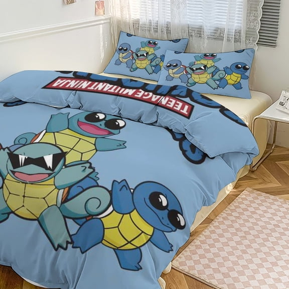 Pokemon Bedding Set Anime Three-piece for Boys Girls Teens Queen