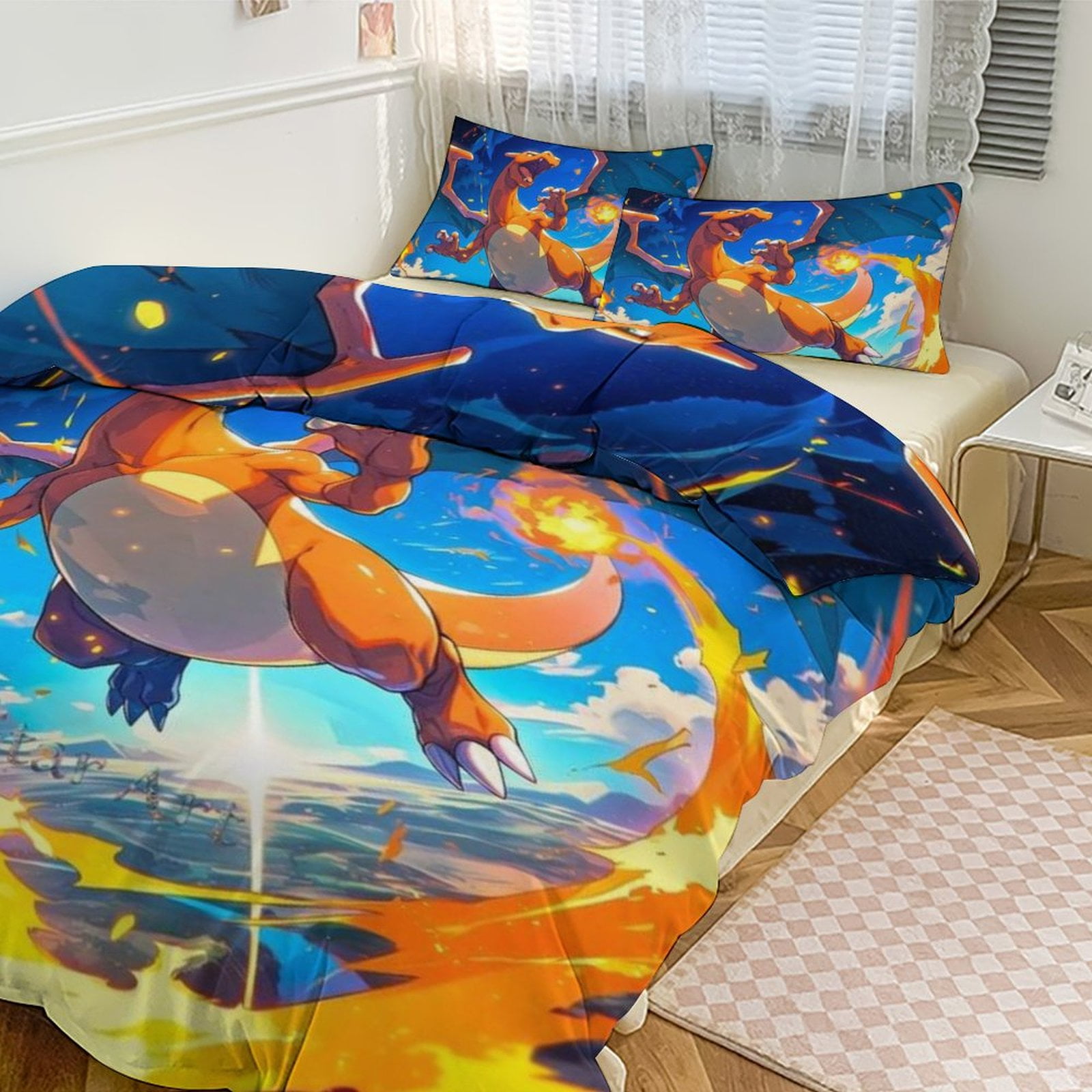 Pokemon Bedding Set Anime Three-piece for Boys Girls Teens Full