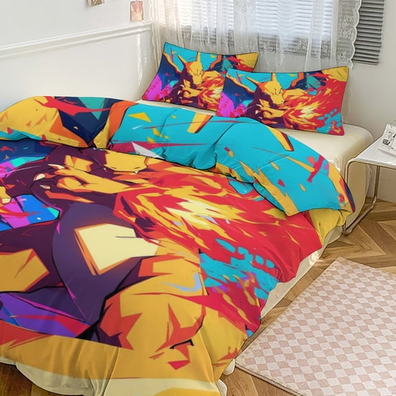 Pokemon Bedding Set Anime Three-piece for Boys Girls Teens Twin