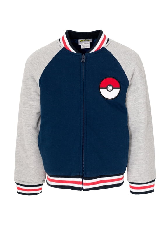 Pokemon Big Boys French Terry Zip Up Varsity Bomber Jacket Blue 10-12