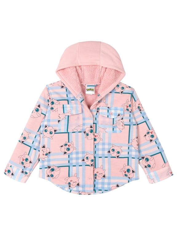 Pokemon Big Girls' Hooded Shacket Jigglypuff Pink