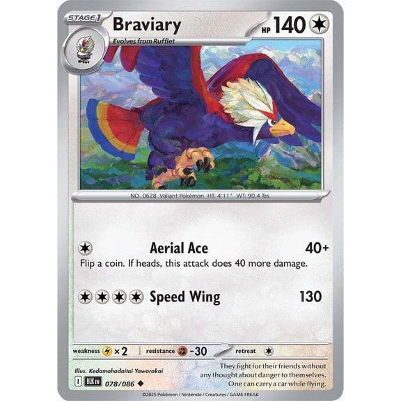 Pokemon Black Bolt Uncommon Braviary #78
