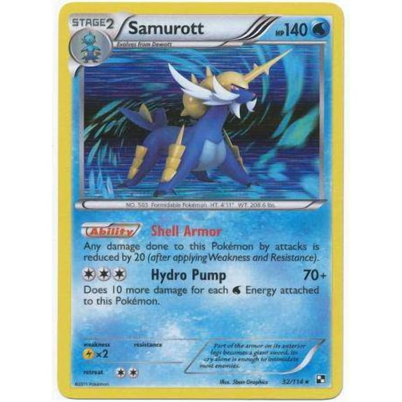 Pokemon Black & White Base Set Holo Rare Samurott #32 (Reverse Foil)