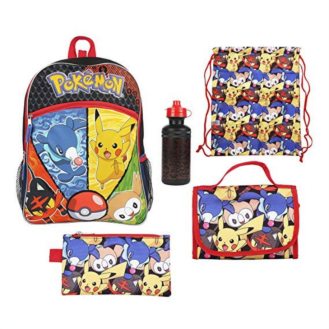 Pokemon Pikachu Backpack Set 4 Piece Lunch Box Water Bottle Pencil Case Set Yellow