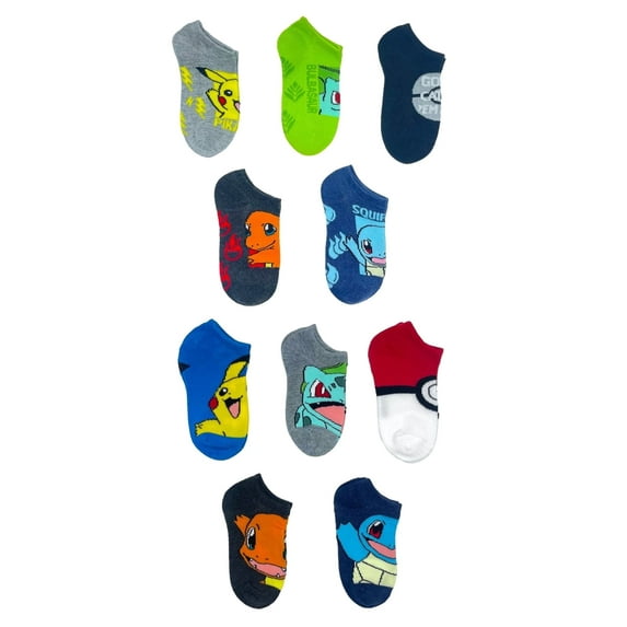 Pokemon Boy's No-Show Socks, 10-Pack, Size 7.5-3.5