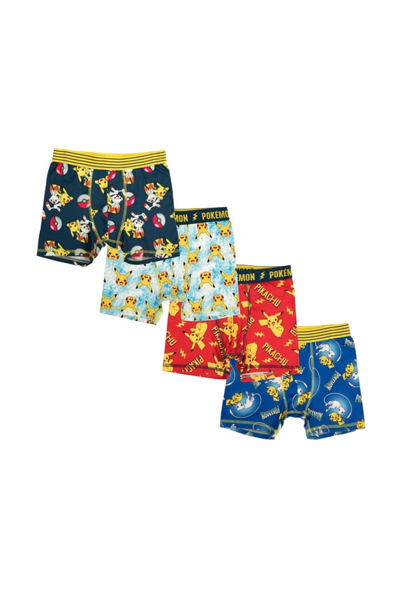 Pokemon Boy's Underwear, All Over Print, 4 Pack Boxer Briefs, Sizes XS-XL