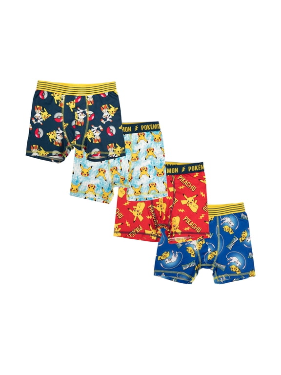 Pokemon Boy's Underwear, All Over Print, 4 Pack Boxer Briefs, Sizes XS-XL