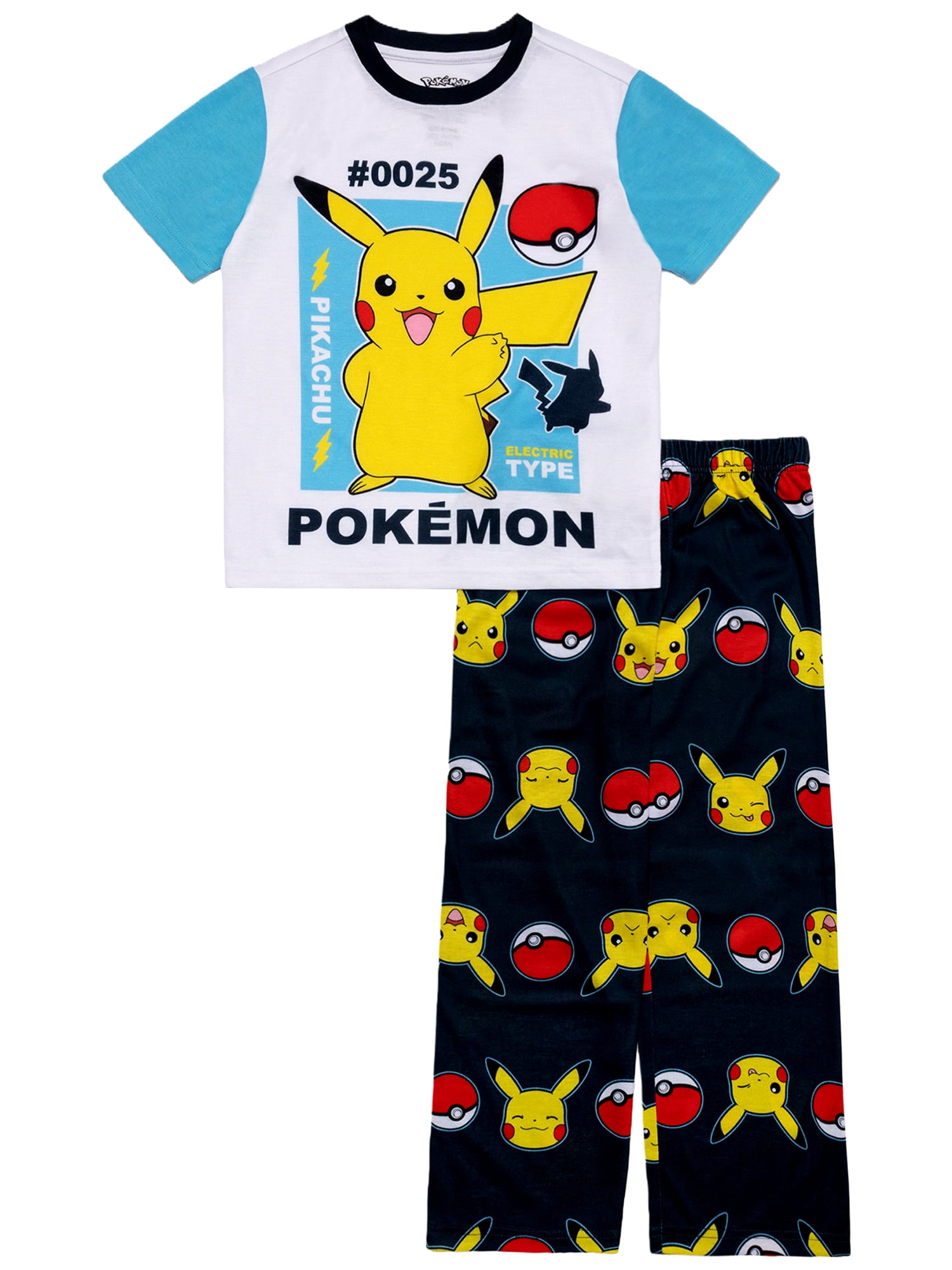 Pokemon Boys 2-Piece Short Sleeve Top and Pant Pajama Set, Sizes 4-12