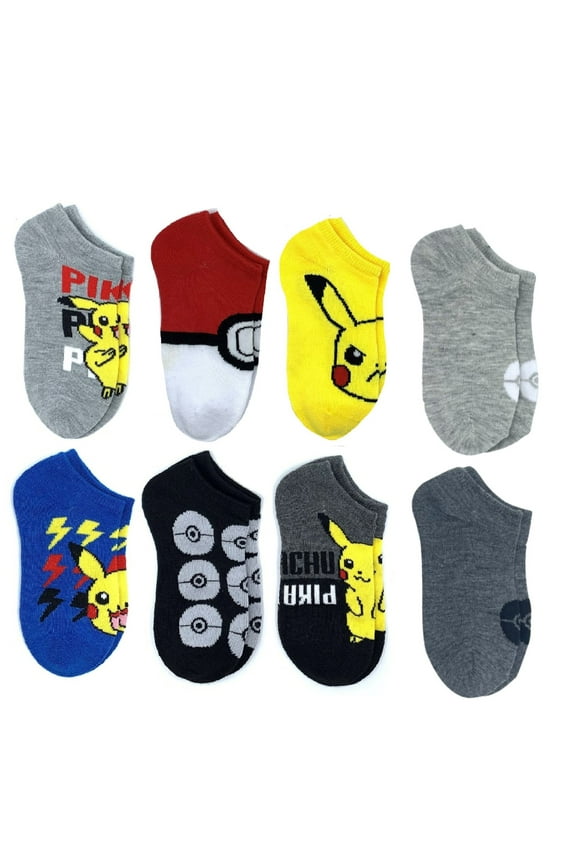 Pokemon, Boys 6+2 Bonus No-Show Socks, 8-Pack, Sizes S-L