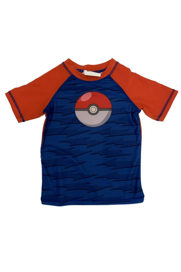 Pokemon Boys Blue & Red Rash Guard Swim Shirt