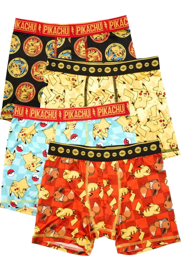 Pokémon Boys Boxer Brief Underwear, 4-Pack, Sizes XS-XL