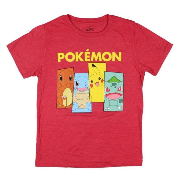 Pokemon Boys' Charmander Squirtle Pikachu Bulbasaur Portrait Panel Graphic Print T-Shirt