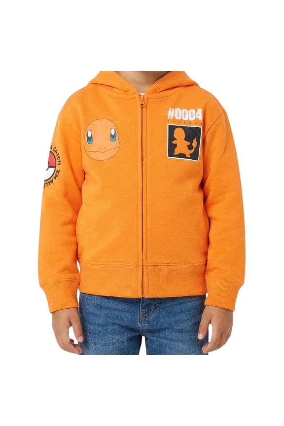 Pokemon Boys Charmander Zip-Up Hoodie Sweatshirt #0004 Graphic Fleece Jacket Size 4-7