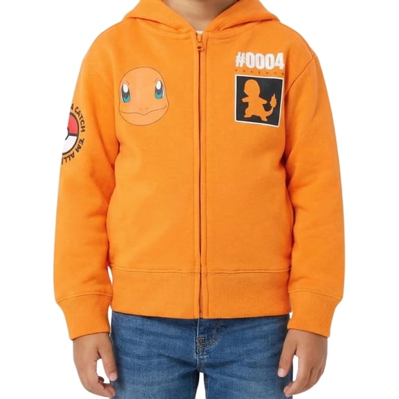 Pokemon Boys Charmander Zip-Up Hoodie Sweatshirt #0004 Graphic Fleece Jacket Size 4-7