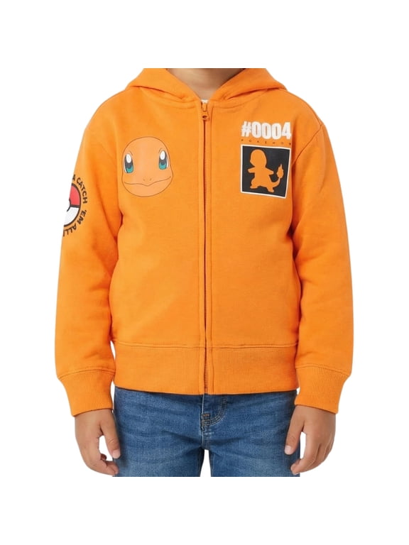 Pokemon Boys Charmander Zip-Up Hoodie Sweatshirt #0004 Graphic Fleece Jacket Size 4-7